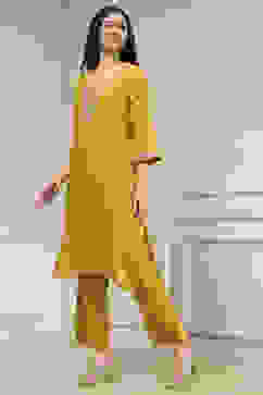 Yellow Metallic Pattern Straight Kurta image number 3