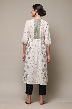 Yellow Cotton Blend A-Line Printed Kurta image number 4