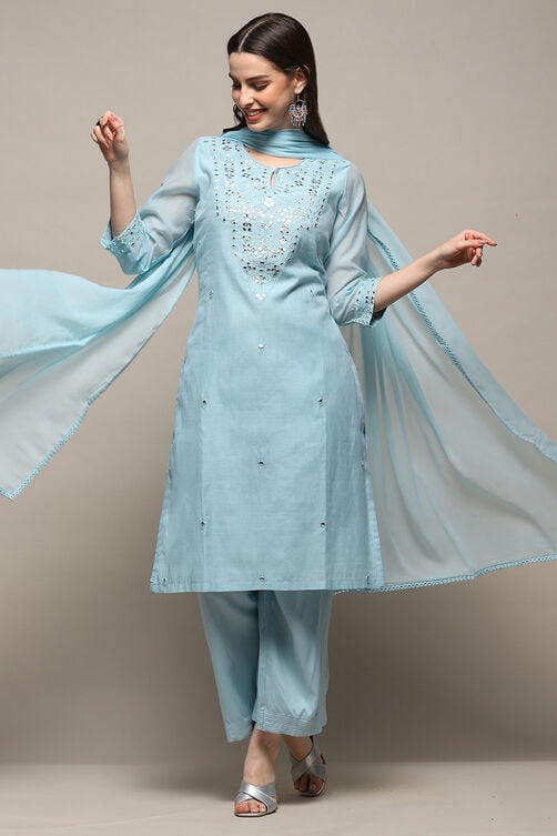 Powder Blue Polyester Straight Suit Set image number 0