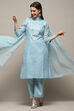 Powder Blue Polyester Straight Suit Set image number 0