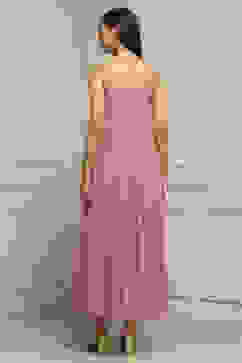 Blush Pink Polyester Flared Solid Dress image number 3