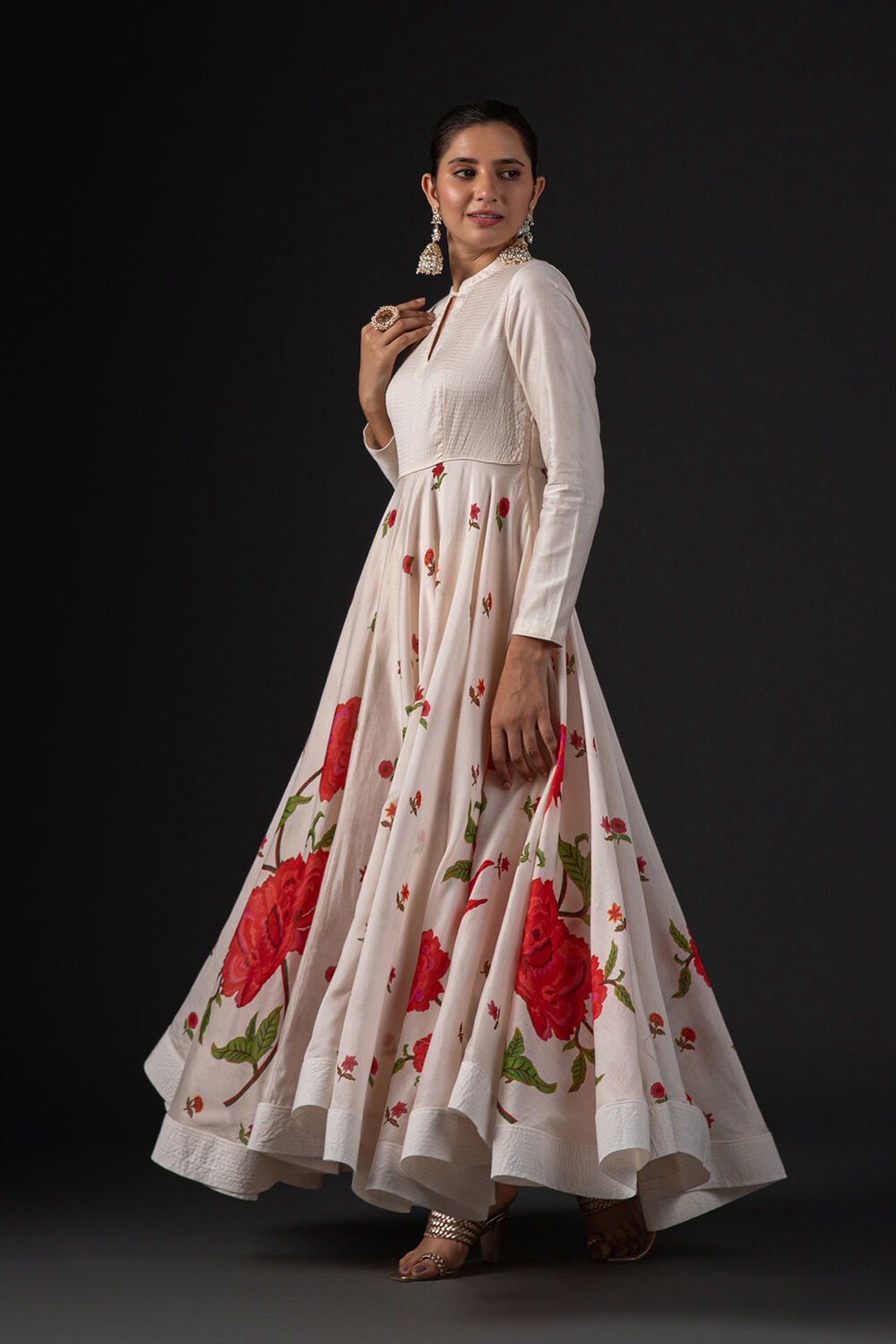 Ivory Cotton Silk Anarkali Printed Suit Set image number 4