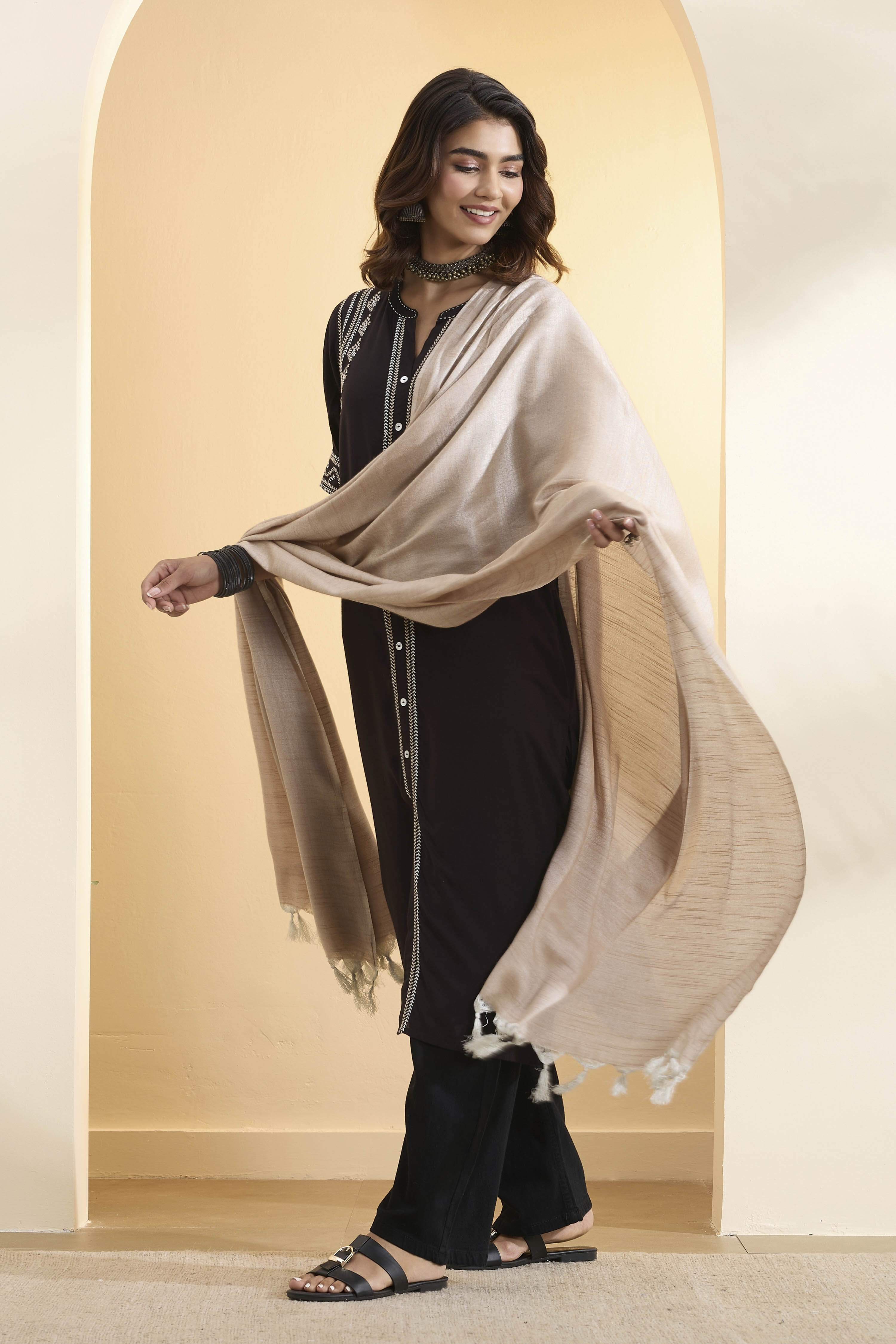 Light Gold Dupion Viscose Shimmer Dupatta image number 0