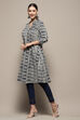 Midnight Blue Cotton Geometric Printed A-line Kurta image number 3