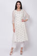 Off White Poly Cotton A-Line Embroidered Kurta image number 0