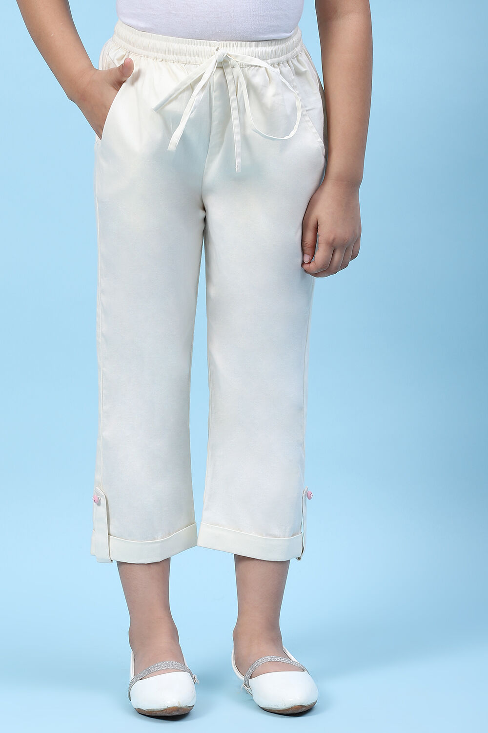 Powder Blue Cotton Solid Pant image number 0