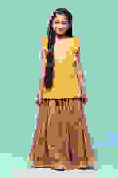 Orange Cotton Straight Printed Kurta Skirt Suit Set image number 6