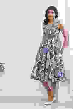 Blue Cotton Printed Kalidar Flared Dress image number 0