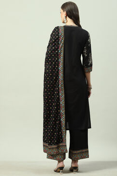 Black Cotton Straight Kurta Palazzo Suit Set image number 4