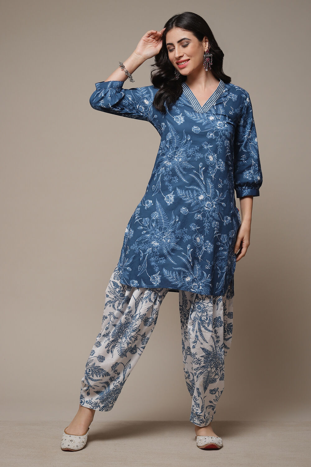 Indigo Cotton Straight Kurta Cross Yoke Salwar 2 Piece Set image number 4