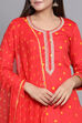 Red Glace Cotton Easy Stitch Suit Set image number 1