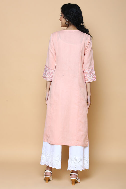 Peach Blue Cotton Linen Kurta image number 5