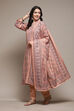 Pink Viscose Silk Placement Print Unstitched Suit Set image number 1