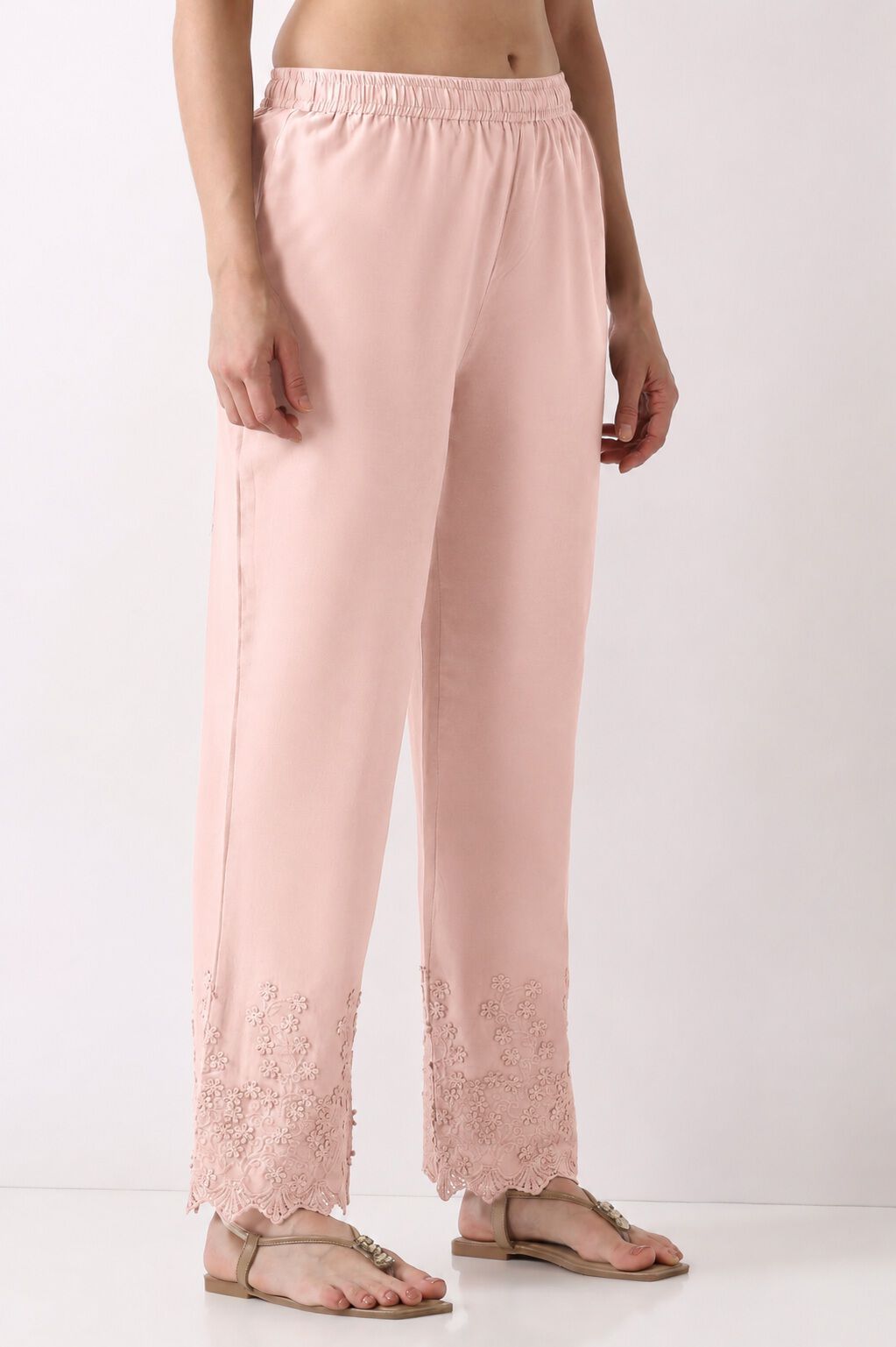 Blush Pink Cotton Straight Pant image number 5