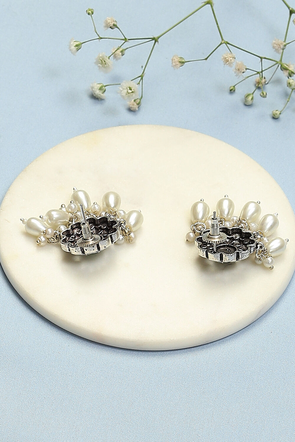 Oxidised Pearl Brass Earrings image number 2