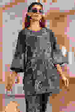 Blue Cotton Straight Printed Kurta Pants Set image number 1