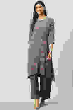 Grey Viscose A-Line Kurta Palazzo Suit Set image number 5