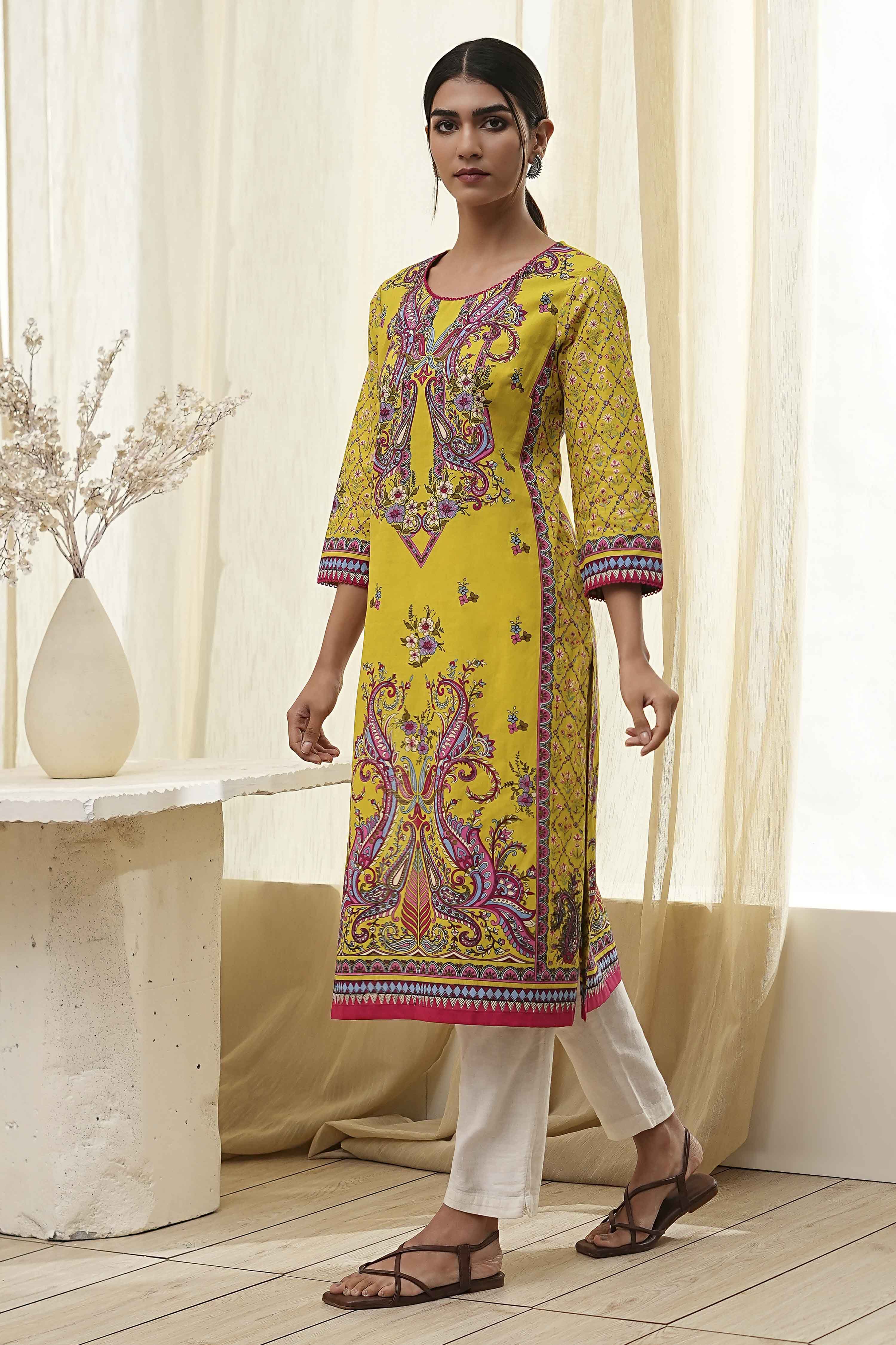 Blue Pure Cotton Printed Straight Kurta image number 2