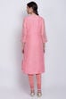Pink Poly Cotton A-Line Embroidered Kurta image number 5