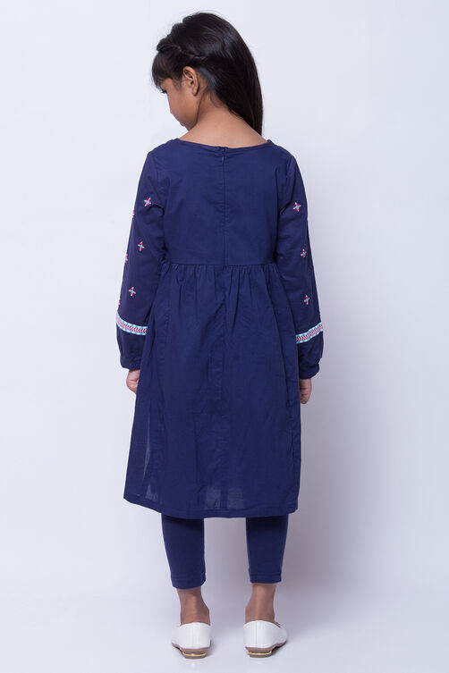 Indigo Cotton Anarkali Kurta Legging Suit Set image number 4