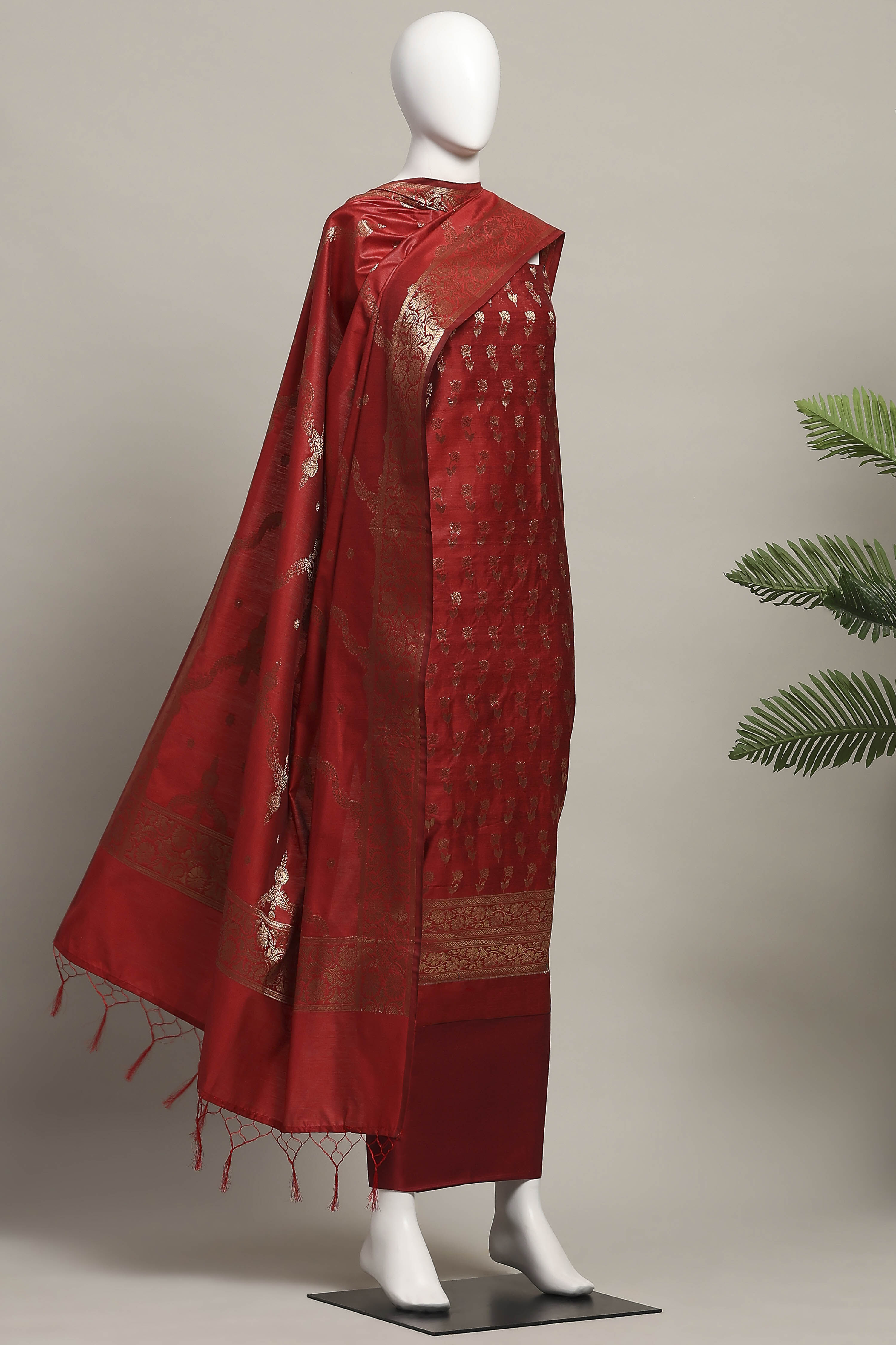 Turquoise Cotton Printed Embroidered Unstitched Suit Set image number 4