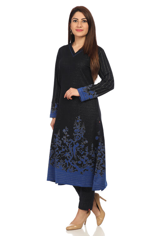 Black Poly Metallic Cotton Straight Printed Kurta image number 3