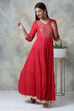 Red Cotton Fusion Wear Dress image number 3