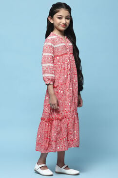 Red Cotton Tired Dress image number 4