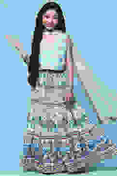 White Tiered Lehenga With Printed Blouse & Net Dupatta image number 0