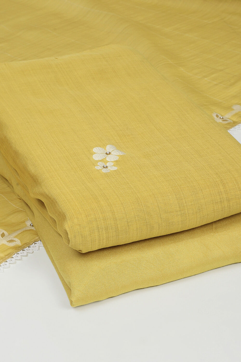 Peach Chanderi Unstitched Suit Set image number 5