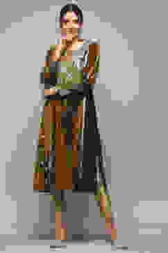 Brown Poly Velvet Straight Printed Kurta image number 0