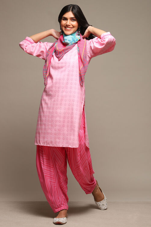Pink Rayon Straight Kurta Cross Yoke Salwar Suit Set image number 0