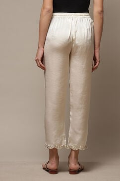 Off White Art Silk Solid Pants image number 2