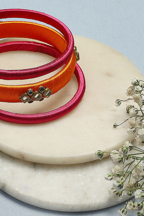 Orange & Pink Plastic & Thread Bangles image number 1