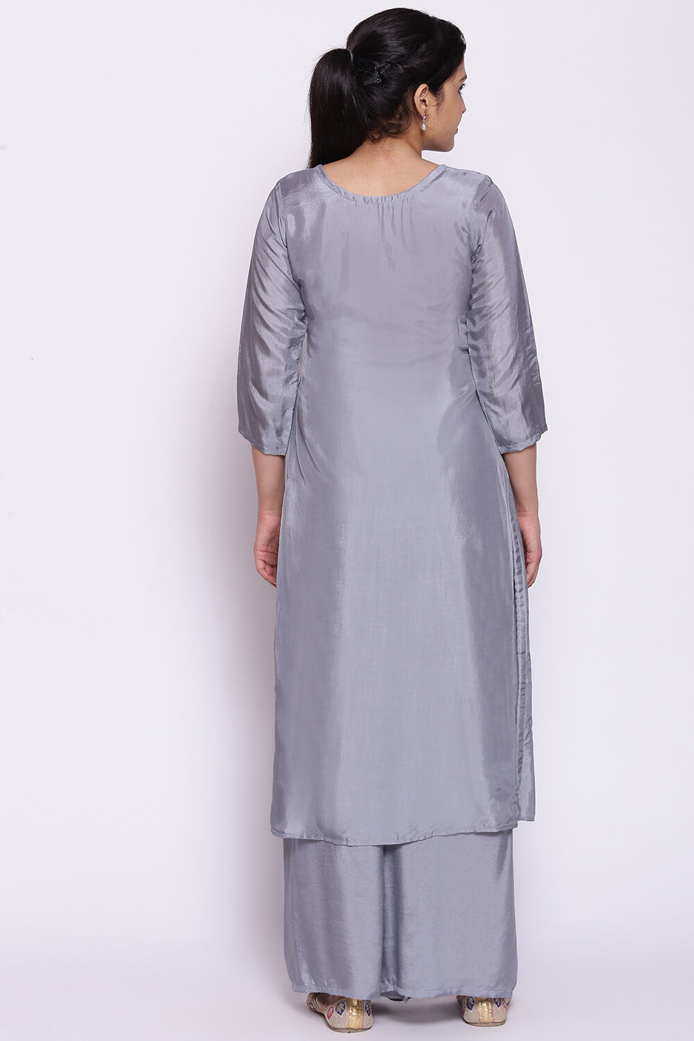 Blue Chanderi Unstitched Suit Set image number 7