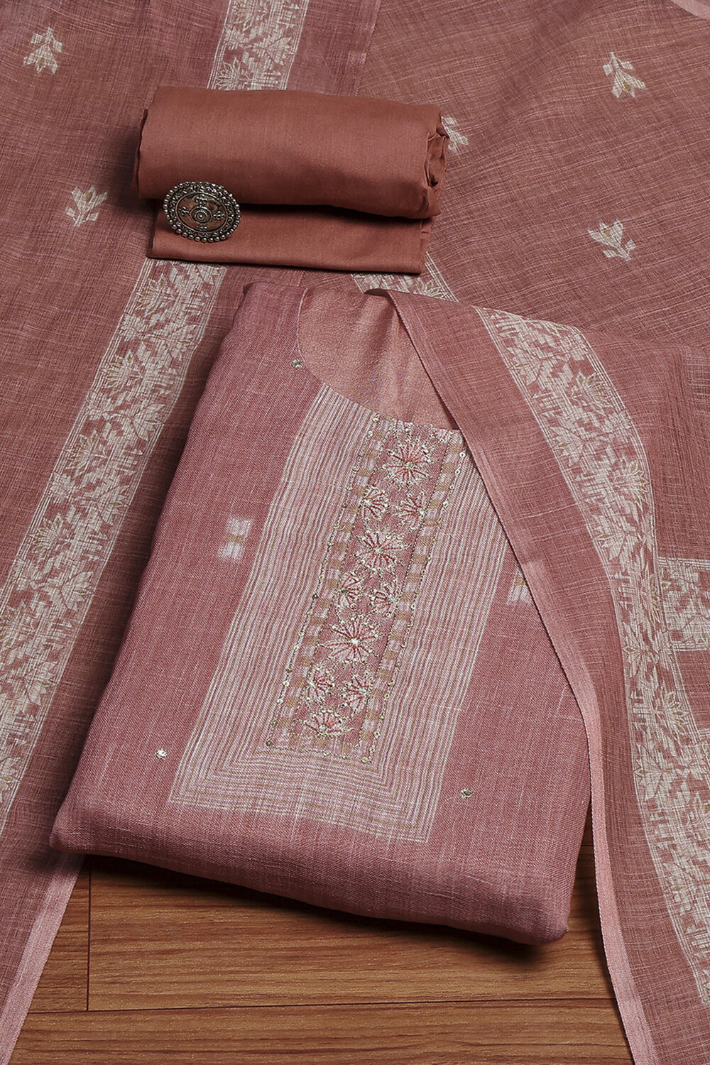 Coral Tissue Jamdani Unstitched Suit Set image number 0