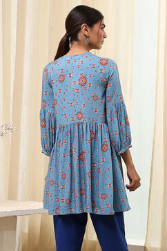 Dull Blue Viscose Rayon Straight Short Kurta image number 3