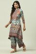 Blue Cotton Blend Asymmetric Printed Kurta Suit Set image number 3