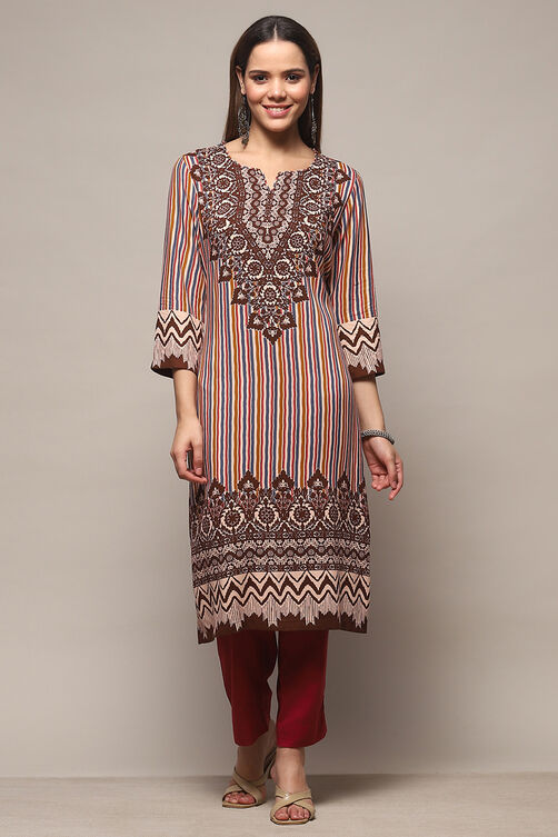 Brown Rayon Straight Kurta image number 5