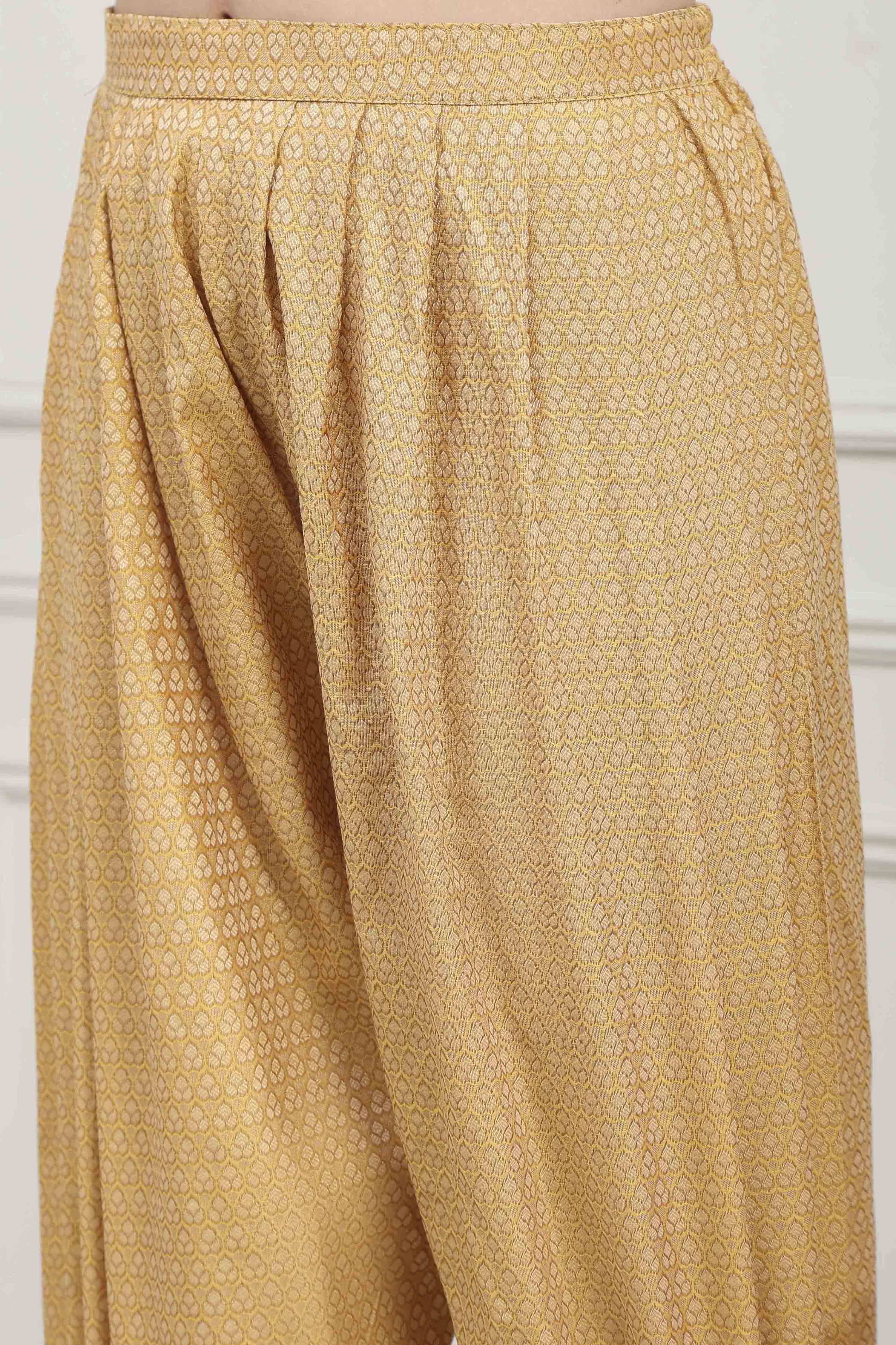 Mustard Chanderi Blend Brocade Unstitched Suit Set image number 3