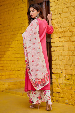 Fuschia Rayon Straight Suit Set image number 5