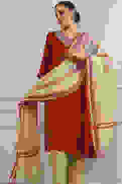 Cream Polyester Yarndyed Dupatta image number 1