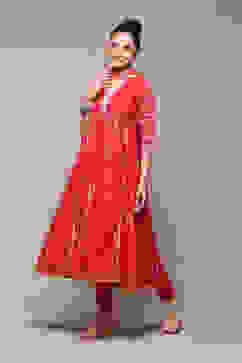 Pink Poly Cotton Anarkali Printed Kurta Palazzo Suit Set image number 6