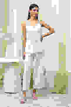 Off-White and Pink Cotton Floral Kalidar Suit Set image number 6