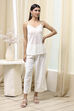 Off-White and Blue Cotton Floral Kalidar Suit Set image number 6