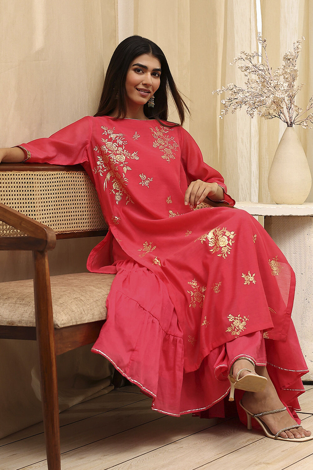 Black Poly Chanderi Layered Tiered Dress image number 0