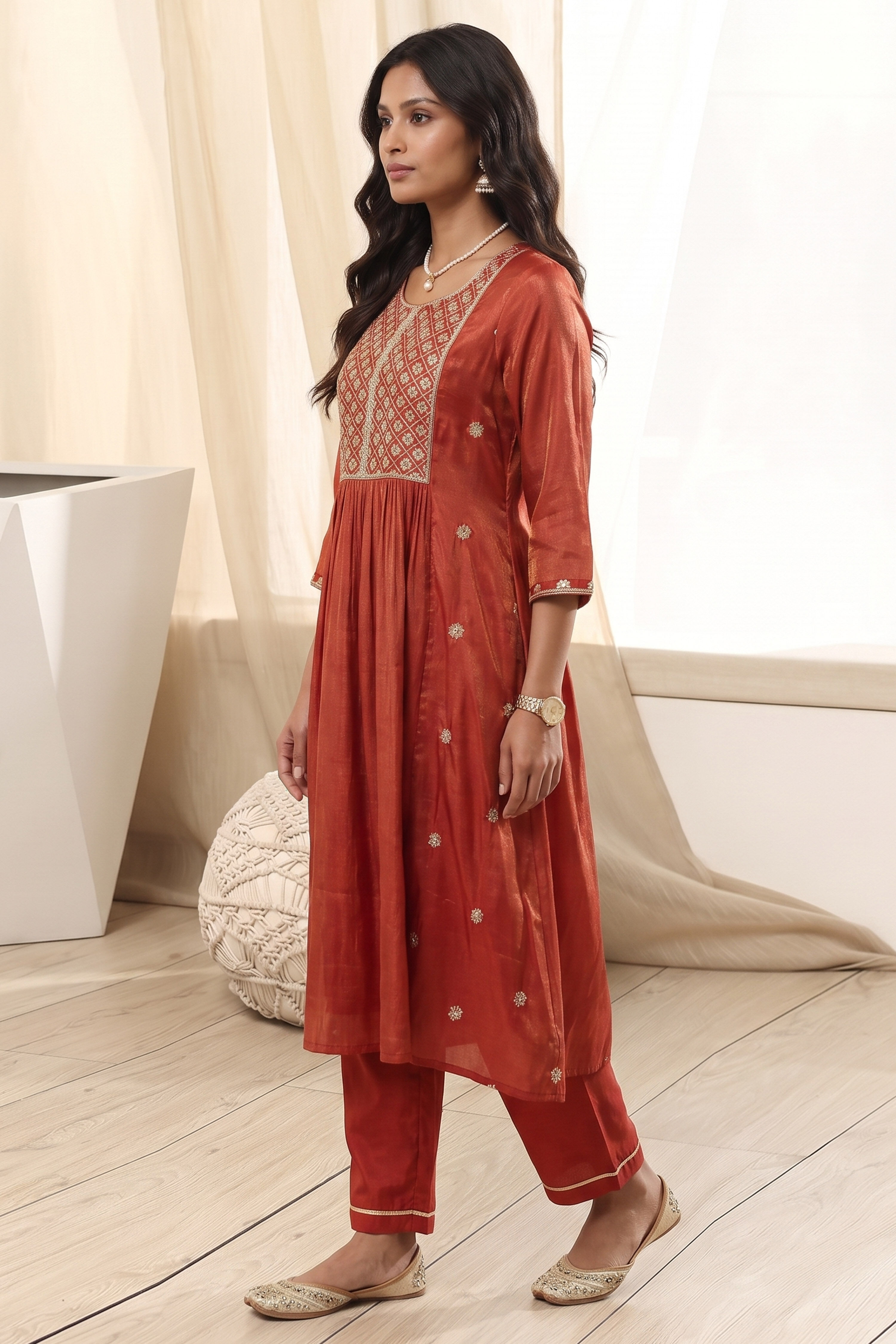 Yellow Polyester A Line Kurta image number 2