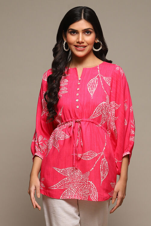 Pink LIVA Straight Embroidered Top image number 5