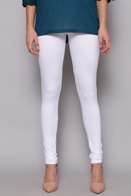 White Cotton Blend Solid Churidar image number 0
