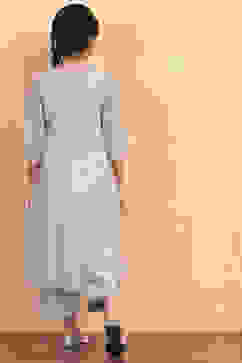 Powder Blue Silk Chanderi Flared Suit Set image number 4